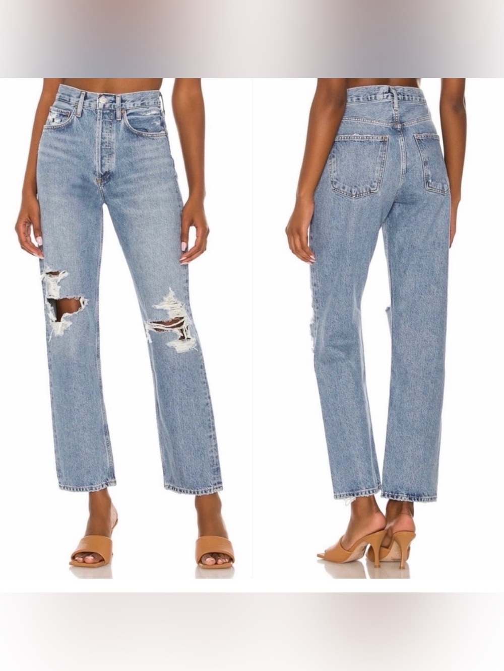 AGOLDE 90's Mid Rise Loose Fit jeans in a distressed light wash